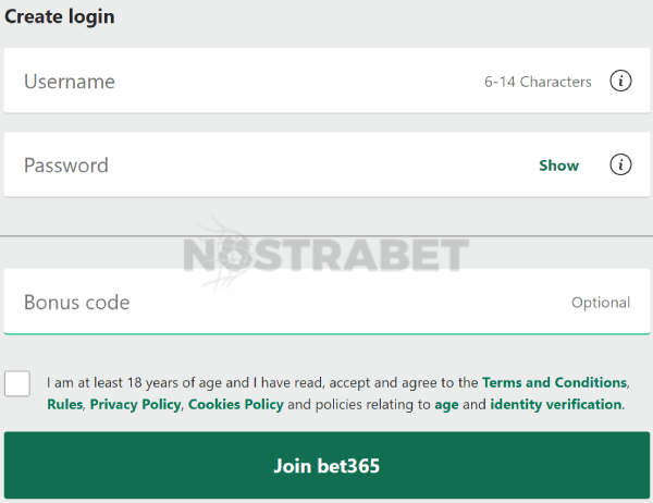 Bet365 registration form