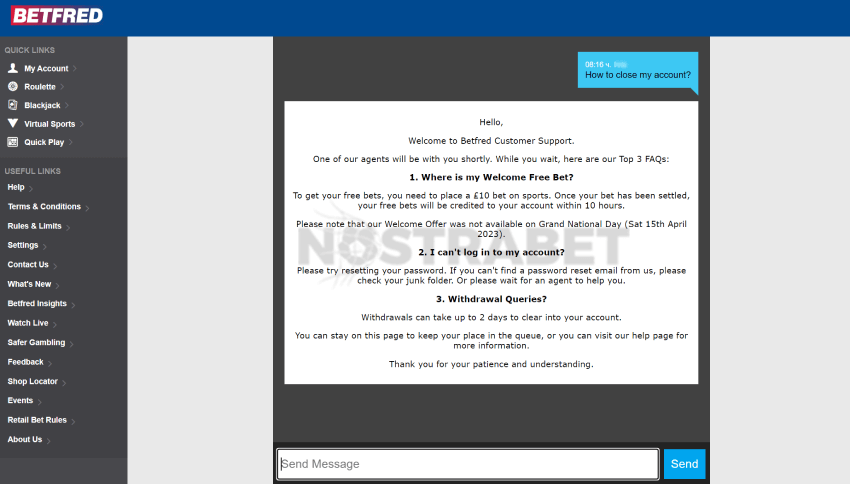 betfred close account via live chat